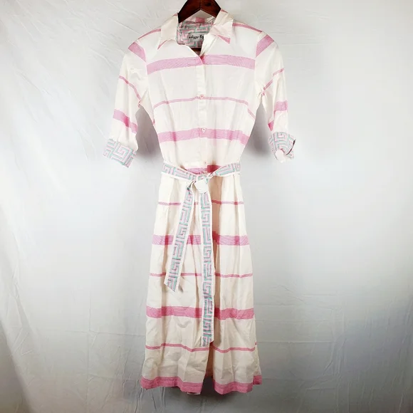 Dizzy Lizzie Mrs Maisel Dress Striped Geometric Cotton Midi Dress - Picture 1 of 9